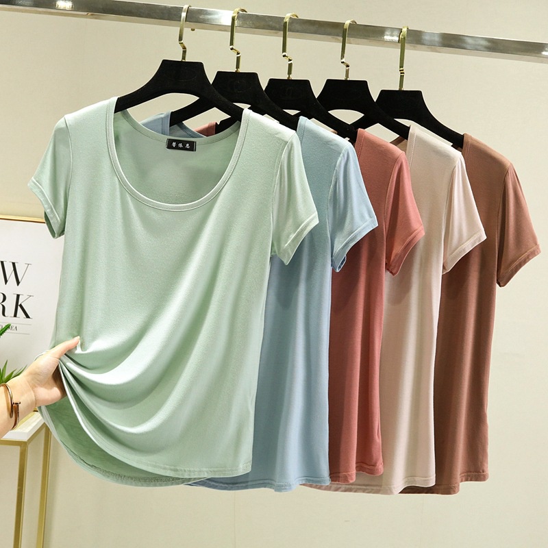 Áo Thun cotton Mỏng Dáng Rộng Cổ Tròn Ngắn Tay Thời Trang Hàn Quốc Dành Cho Nữ 2022