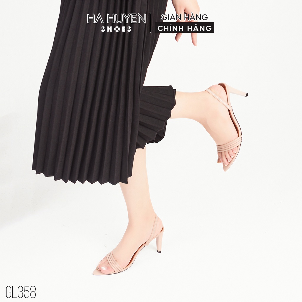 Guốc cao gót nữ Hà Huyền Shoes 4 dây quai chun ngang phối gót nhọn 7 phân - GL358