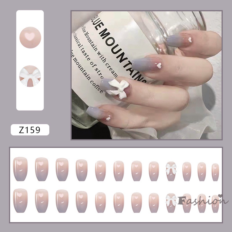 [Hàng mới về] Bộ 24 móng tay giả đính nơ màu gradient thời trang dành cho nữ