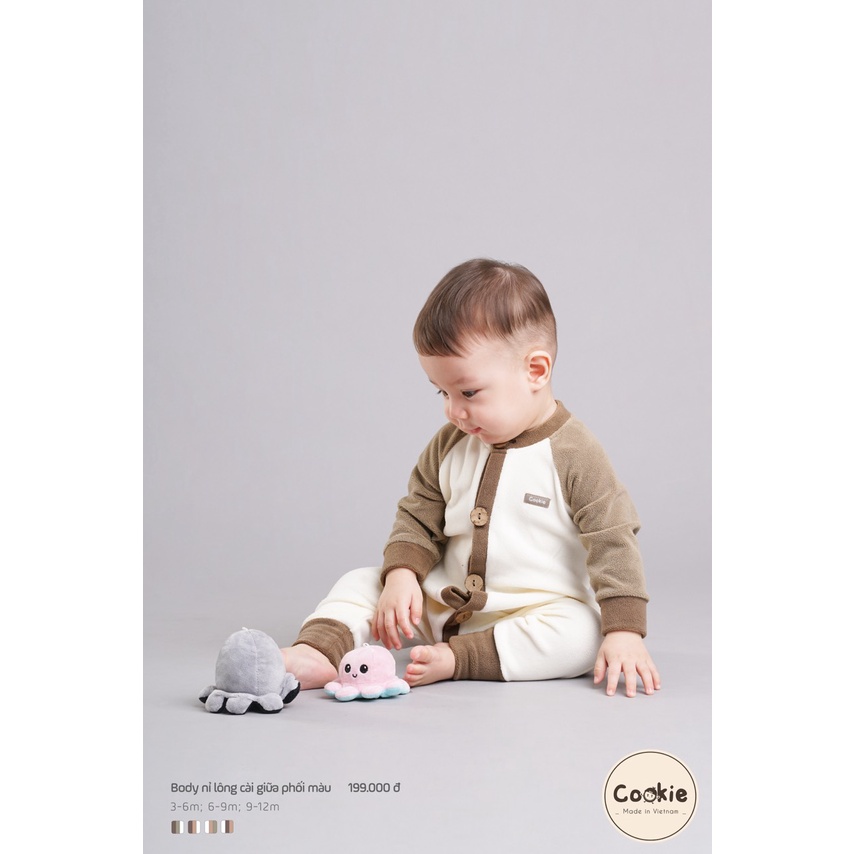 Body nỉ lông cài giữa phối màu sơ sinh Cookie cho bé
