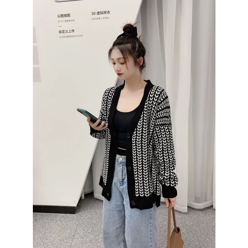 MS469 Áo cardigan len hoạ tiết form rộng