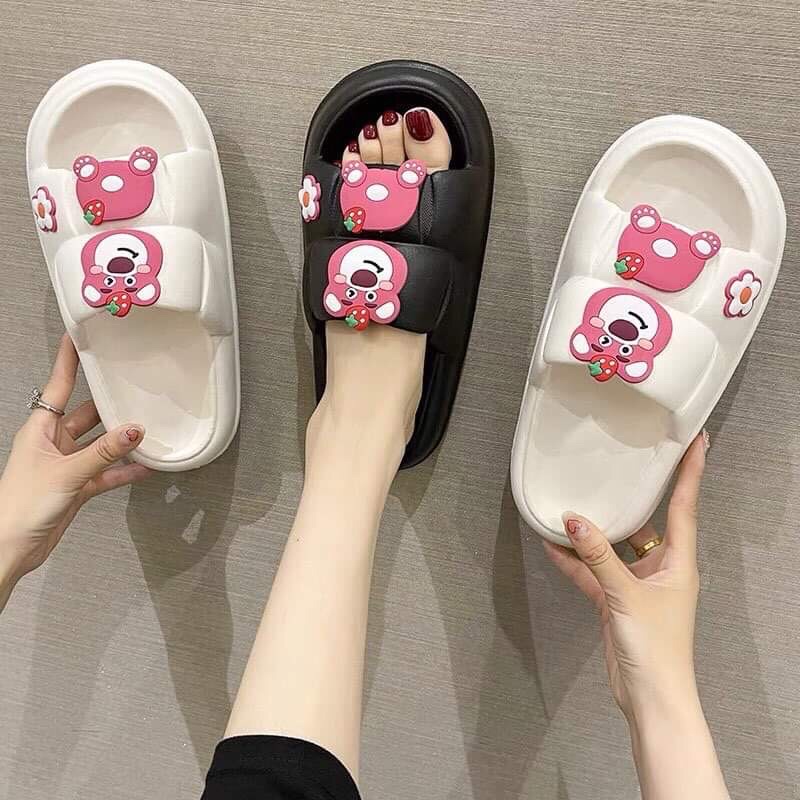 Dép hoạt hình quai ngang gấu hồng, dâu kute