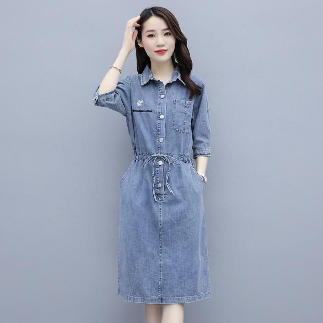 Đầm denim Mỏng Dài Qua Gối Thời Trang Xuân Hè Hàng Mới Năm 2023