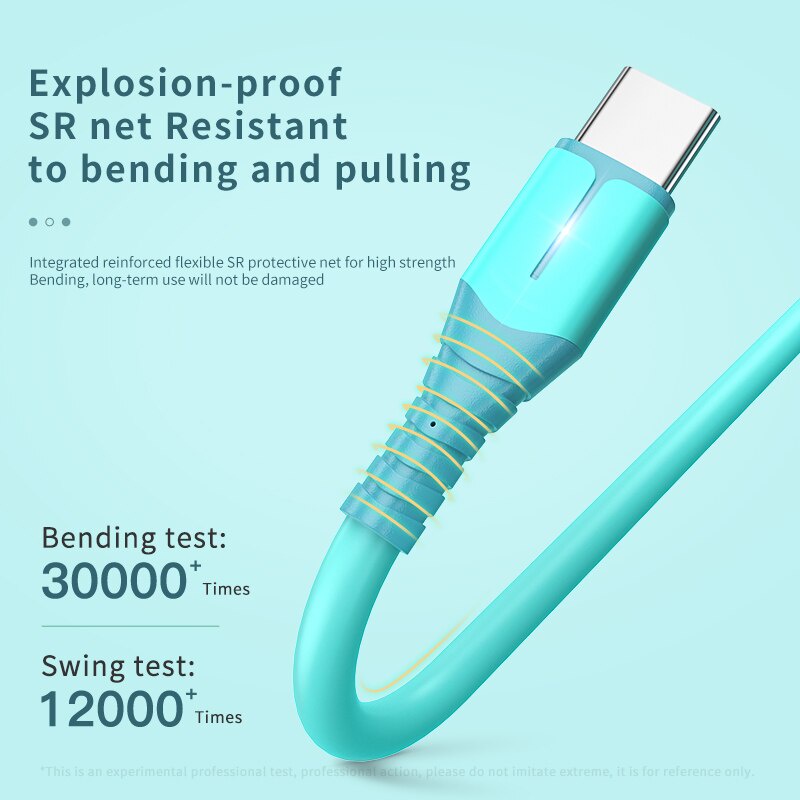 Cáp silicon dẻo USB Type-C 3A sạc siêu nhanh thông minh nhiều màu sắc tùy chọn có đèn báo cho điện thoại