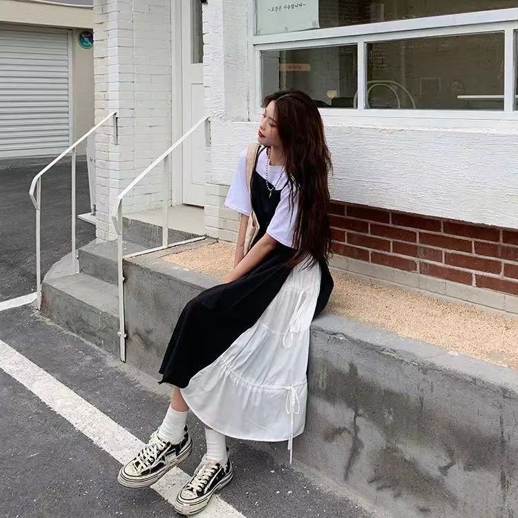 Đầm Giả Hai Mảnh Dáng Ôm Tay Ngắn Phong Cách Pháp Thời Trang Mùa Hè Mới