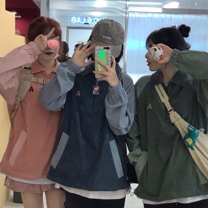 [Hàng order] Áo nỉ da cá mỏng nữ thêu chữ A bo zip cá tính (ảnh thật) | BigBuy360 - bigbuy360.vn