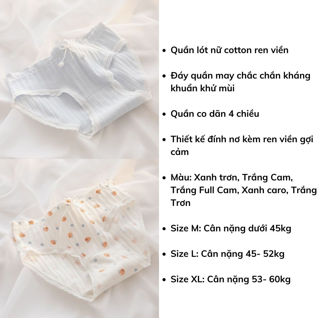 Quần lót nữ cotton thấm hút mồ hôi ôm trọn vòng 3 sexy, Quần chíp nữ ren viền họa tiết dễ thương baby LANIXA L135