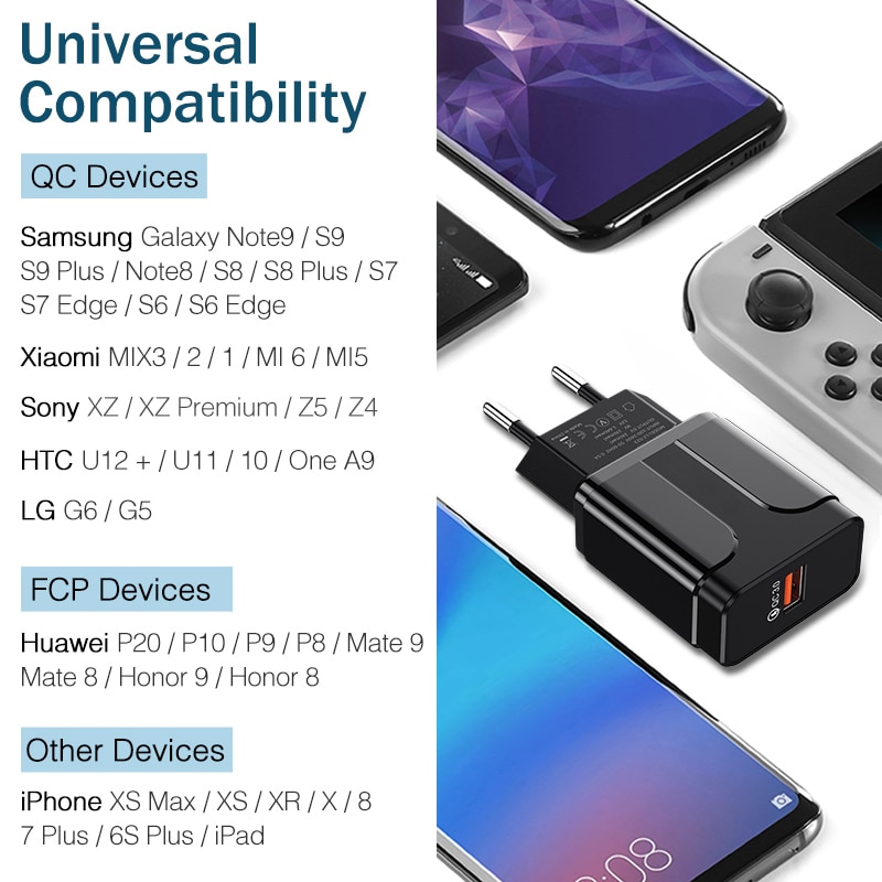 Cốc Sạc Nhanh YKZ Qc3.0 Qc3.0 Cho Iphone X Xiaomi Mi 9 Tablet Ipad Eu Qc Tiện Dụng