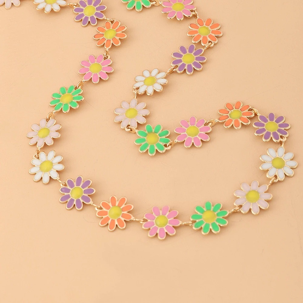 Vòng Cổ Choker Bằng Hợp Kim Họa Tiết Hoa Cúc Nhiều Màu Phong Cách Boho Thời Trang Cho Nữ