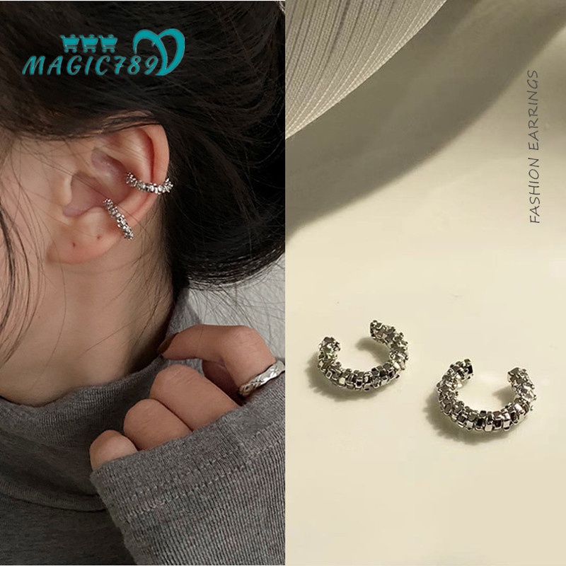 Khuyên Tai Bạc Hình Bánh Răng Nhỏ Không Cần Xỏ Lỗ Phong Cách Cổ Điển Dành Cho Bạn Nữ