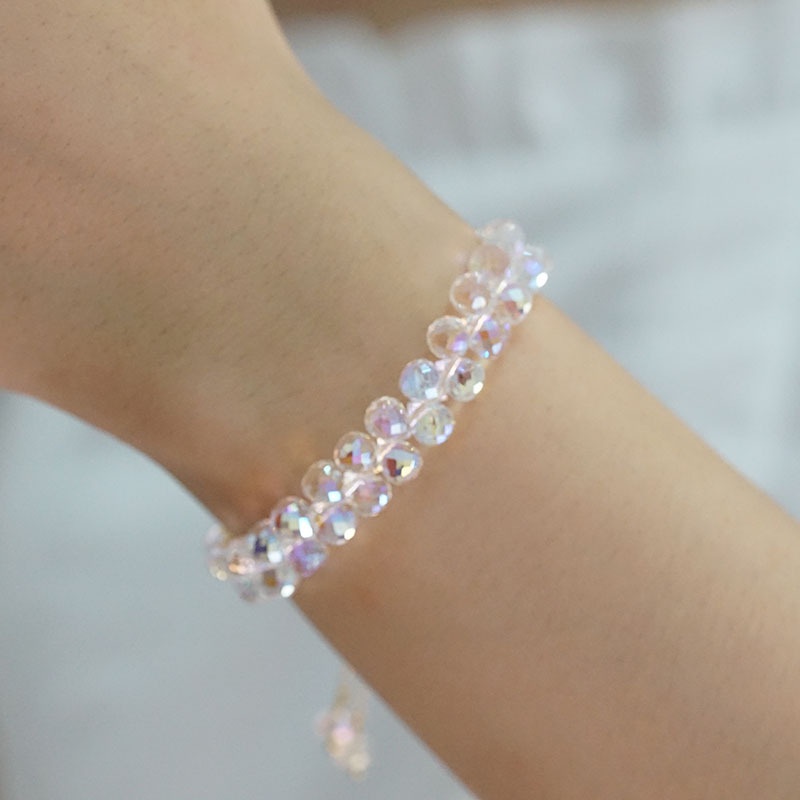 Vòng Tay Hai Lớp Đính Hạt Pha Lê Lấp Lánh Phong Cách Mori Dành Cho Nữ