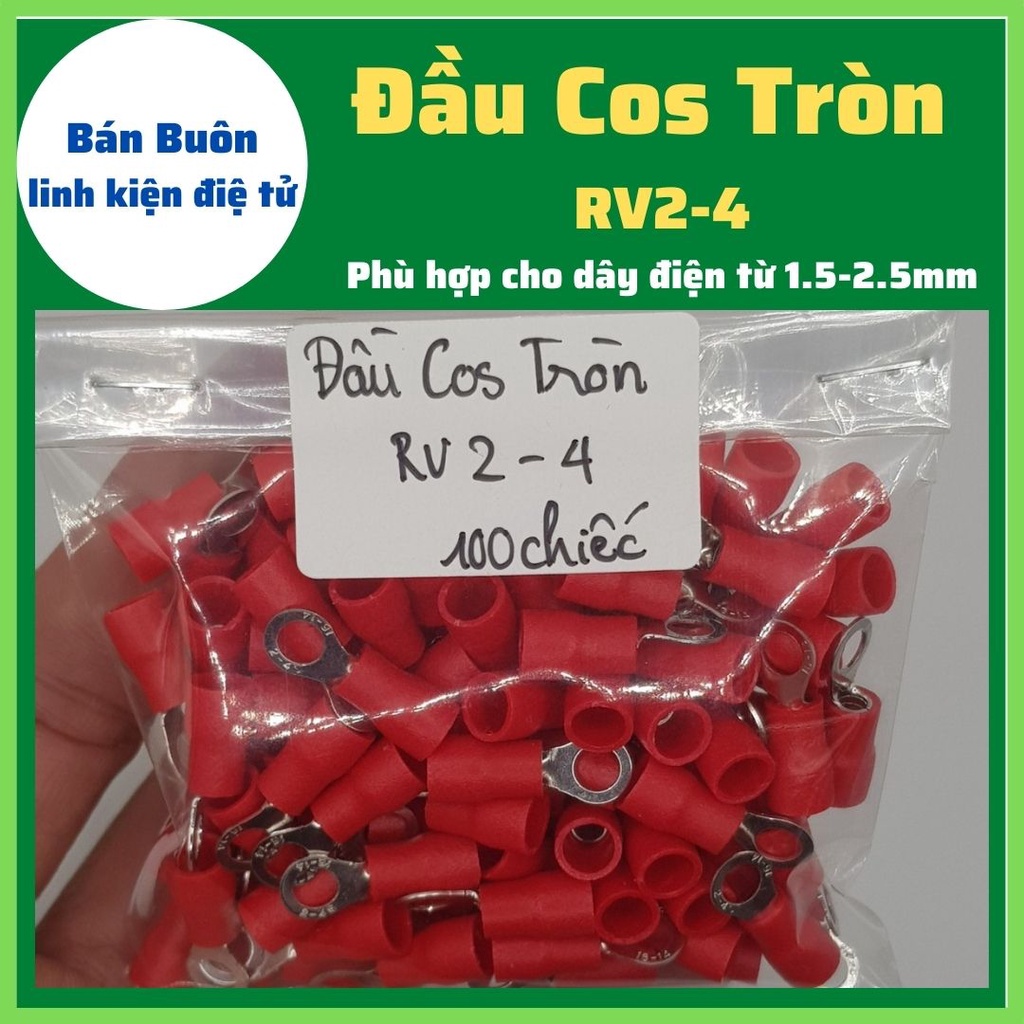 100 Đầu cos tròn RV2-4, cốt tròn 2-4, đầu cos chữ o, đầu cos dây điện, cốt tròn