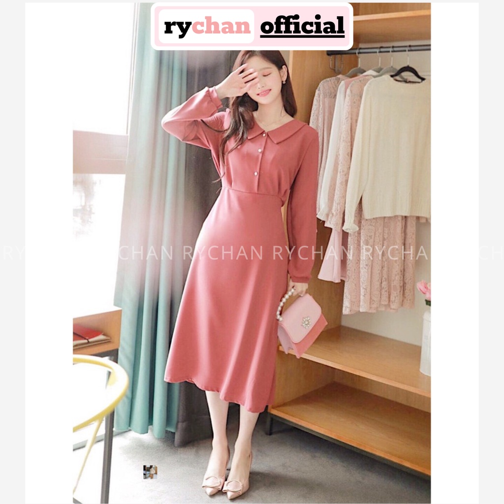 [ẢNH THẬT CUỐI] DX143 - Đầm Xòe Dáng Dài Cổ Sen Hồng Ruốc