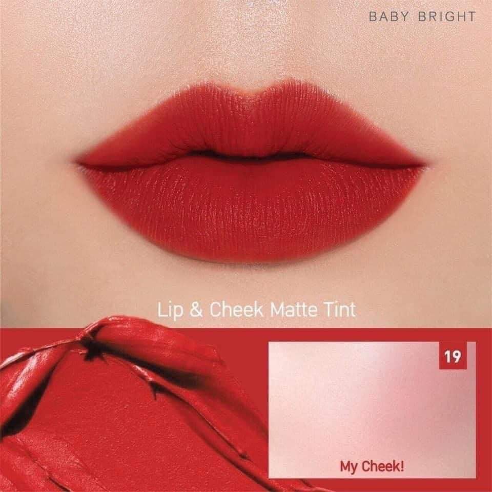 (Auth Thái) SON KEM &amp; MÁ HỒNG DẠNG LÌ LIP&amp;CHEEK MATTE TINT BABY BRIGHT