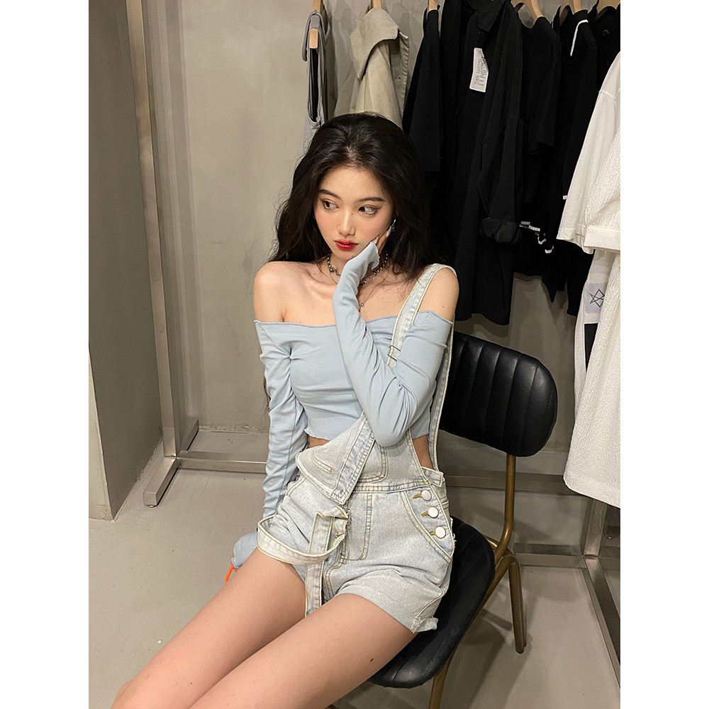 Áo liền quần Denim Ngắn Dáng Rộng Thời Trang Mùa Hè Cho Nữ | BigBuy360 - bigbuy360.vn
