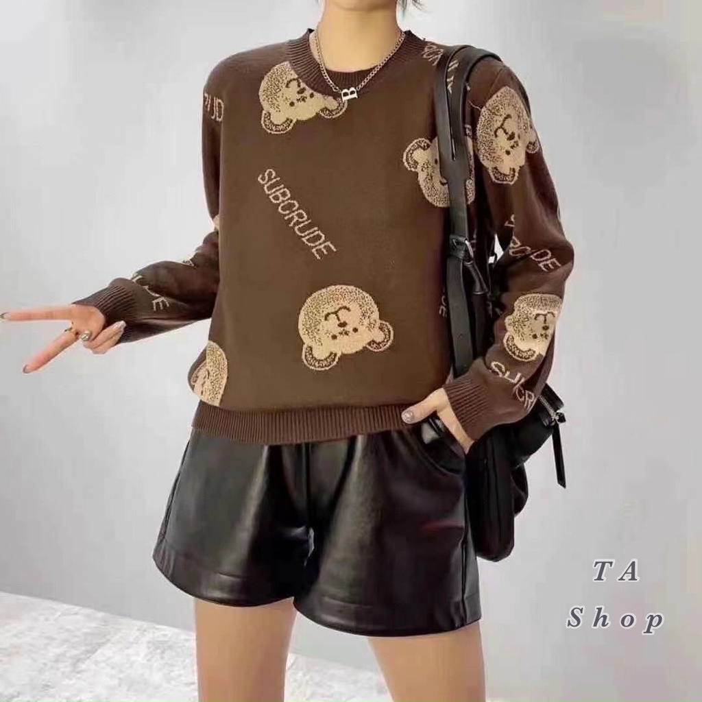 Áo len cổ tròn họa tiết bo gấu siêu đẹp
