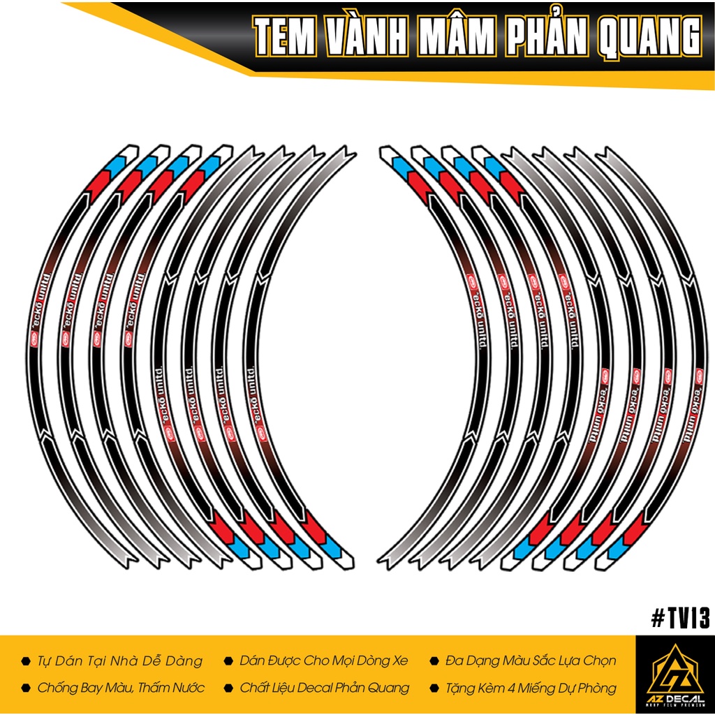 Tem Vành ECKO UNITD Phản Quang | TV13 | Decal Dán Mâm Xe Máy, Xe Điện Chống Nước, Dành Cho Mọi Dòng Xe