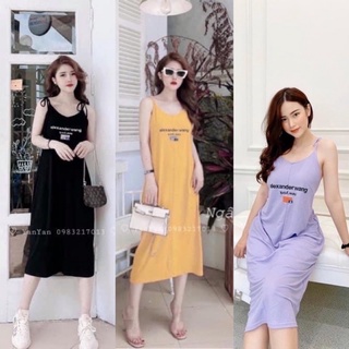 Váy Maxi 2 dây body bản to moschino mịn mát, Đầm Body dáng dài (L1 )
