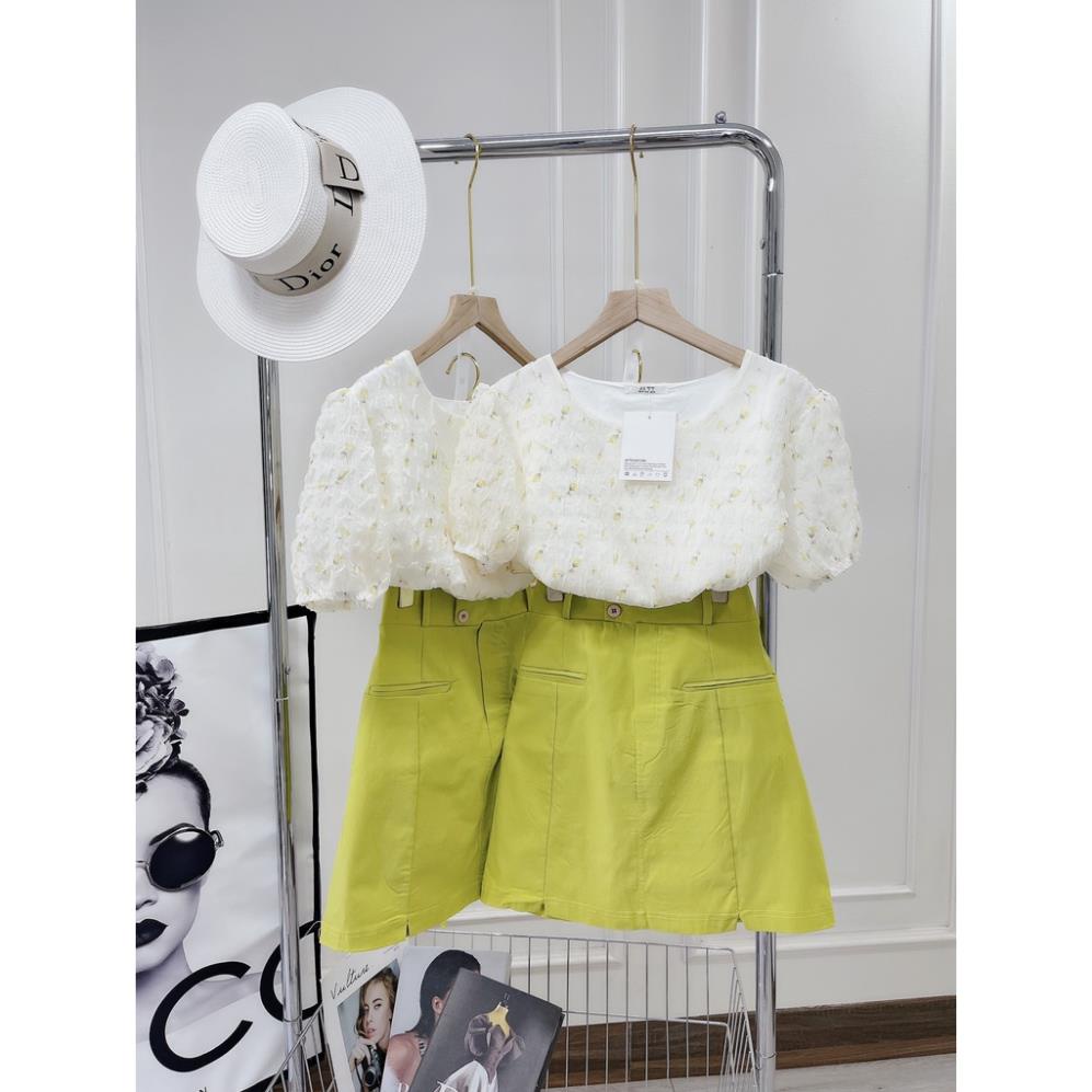 [ 𝐅𝐑𝐄𝐄 𝐒𝐇𝐈𝐏 ]  SÉT ÁO HOA NHÍ TƠ PHỒNG MIX CHÂN VÁY XANH