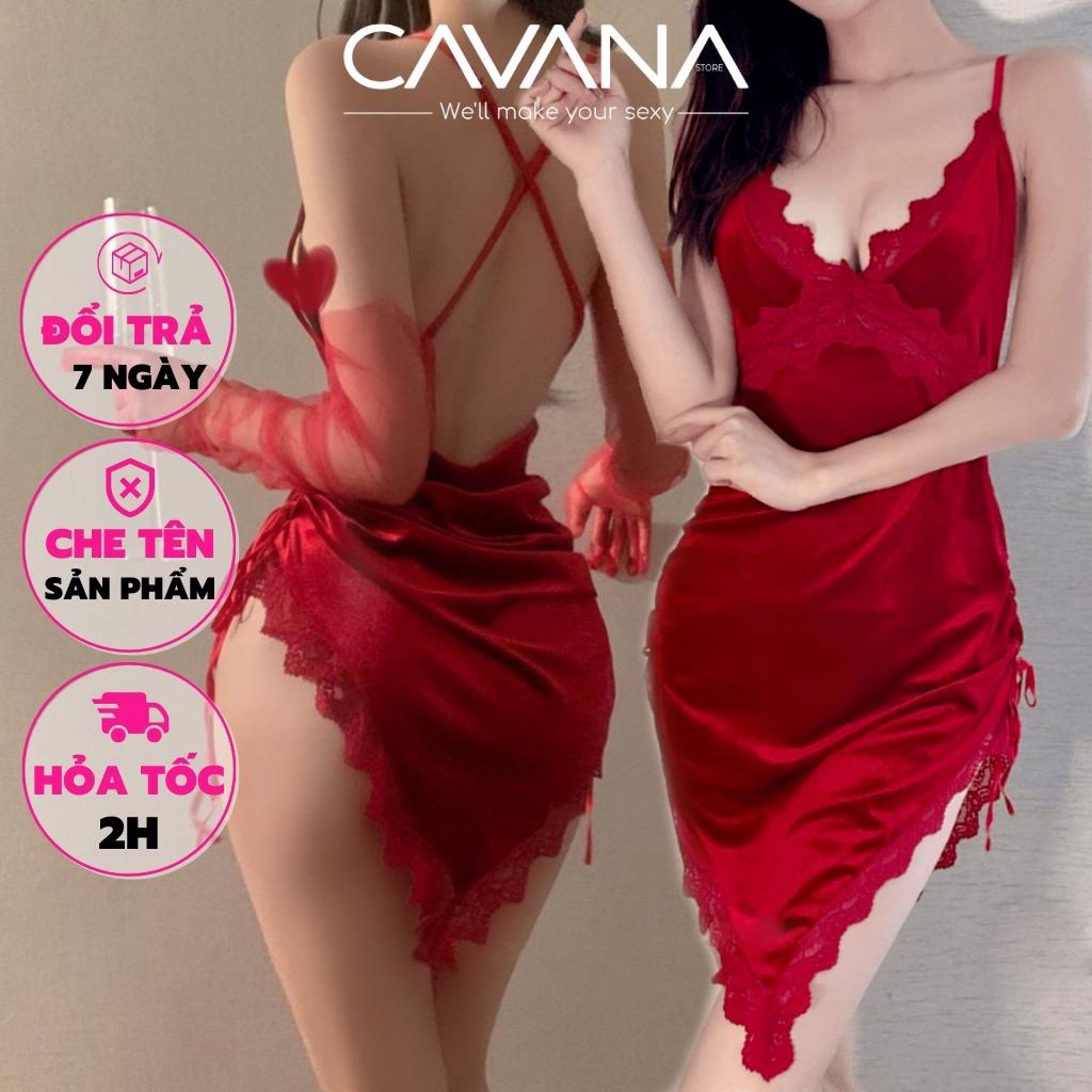 Đầm ngủ, đồ ngủ sexy gợi cảm 2 dây sang trọng nhung cao cấp phối ren N08 - CAVANA STORE