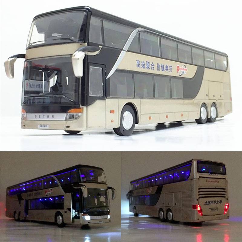 Mô Hình Xe Buýt Hai Tầng Dài Bằng Hợp Kim Có Đèn Và Âm Thanh