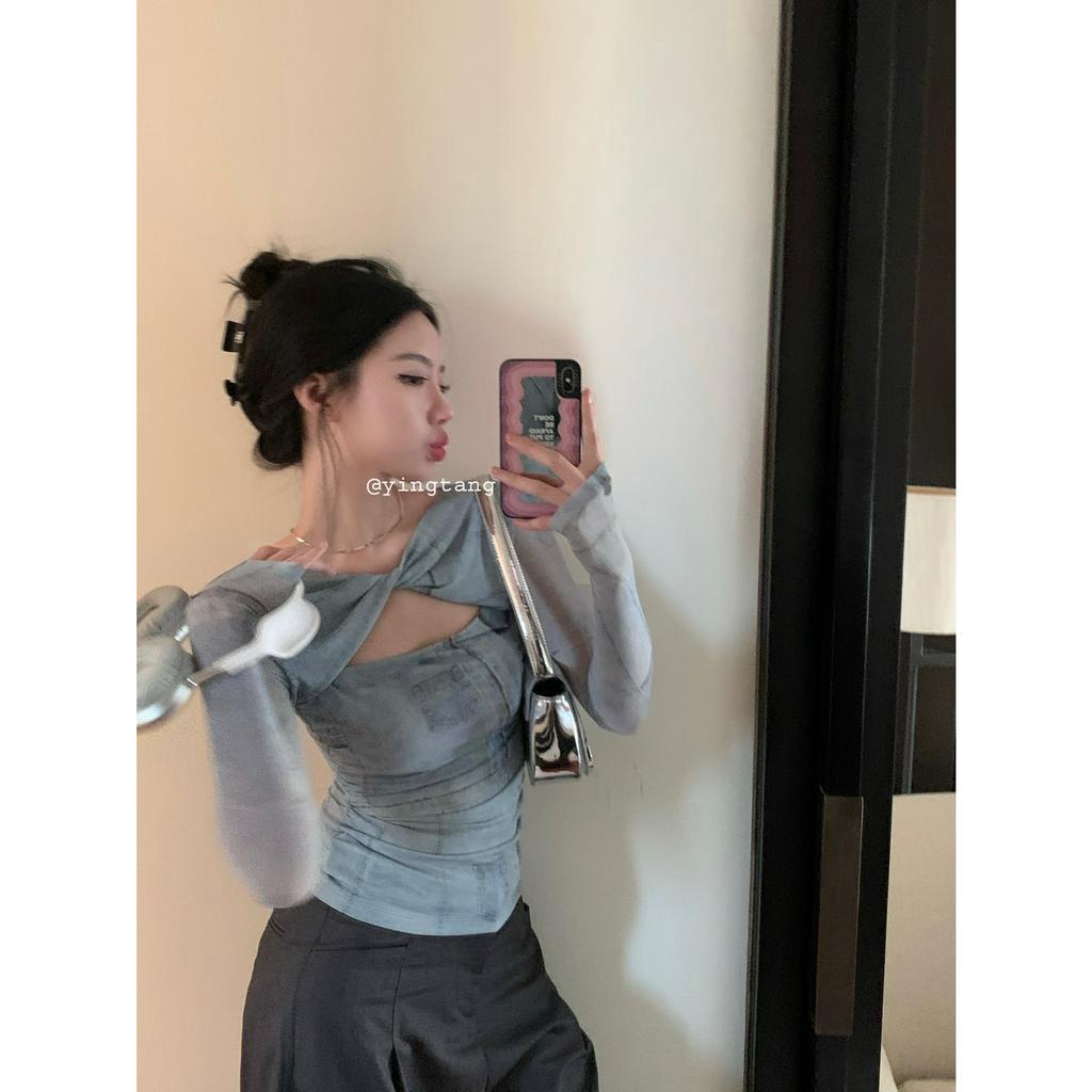 Cocory vn Áo Thun Tay Dài Dáng Ôm Phong Cách Hàn Quốc Thời Trang Mùa Hè Cho Nữ