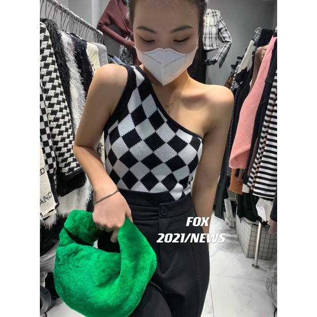 DUNEA Áo Dệt Kim Sát Nách Cổ Yếm Đính Đá Quyến Rũ Cho Nữ