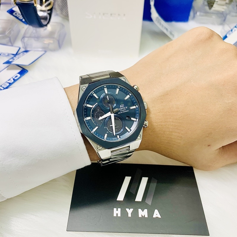 Đồng hồ nam chạy năng lượng mặt trời chính hãng Casio Edifice EFS S570DB-2A Dây thép mặt xanh Bảo hành 5 năm Hyma watch