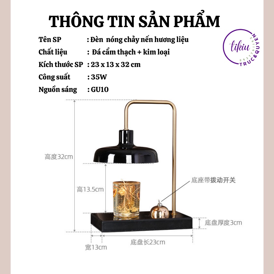 Đèn Đốt Nến Thơm Phong Cách Châu Âu TIKIU Sang Trọng ĐẾ ĐÁ ĐEN CAO CẤP, Phụ kiện nến thơm Yankee, Bath & Body Works 2022