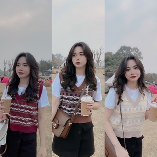 Anu706 - áo gile len qc thổ cẩm cổ tim