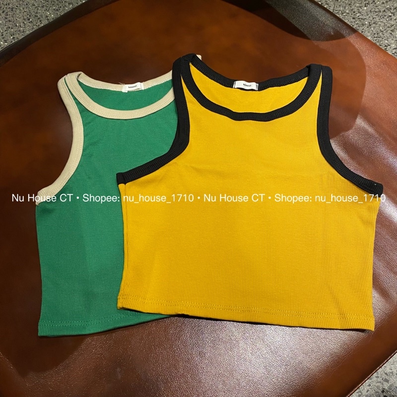 Áo croptop 3 lỗ nữ thun gân tăm viền màu kèm clip và ảnh thật