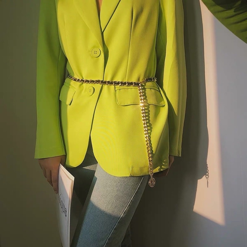 Belt xích/ Thắt lưng kim loại dây xích phối da 2 lớp - Dây xích đai váy thả eo sang chảnh cho phái nữ- Phụ kiện Moori