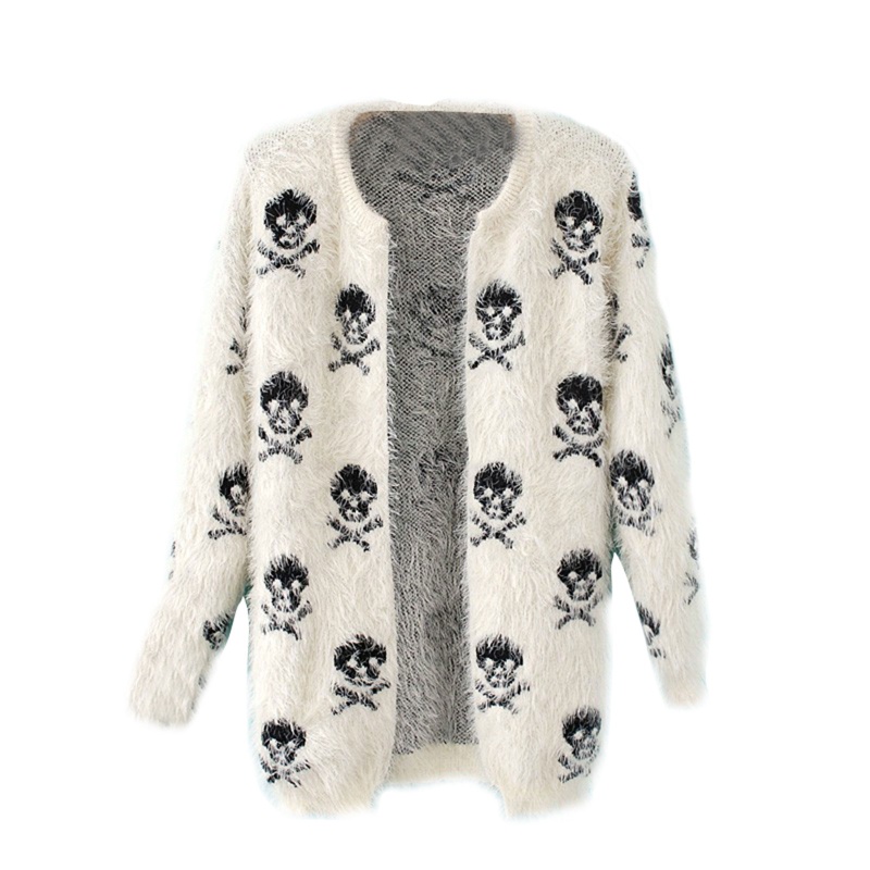 Áo khoác Cardigan dệt kim tay dài in hình đầu lâu 10MK