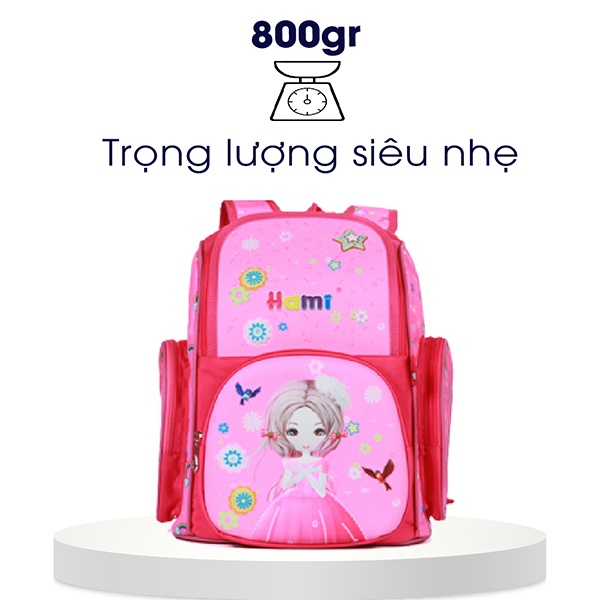 Balo học sinh chống gù Hami 1507 Barbie, balo đi học cấp 1 cho bé gái, bảo hành miễn phí 12 tháng