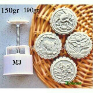 Khuôn trung thu 4 mặt 150g cá chép hoa mẫu đơn hạc - mẫu 74 - 4 style stamps round flower moon cake mold mould white set