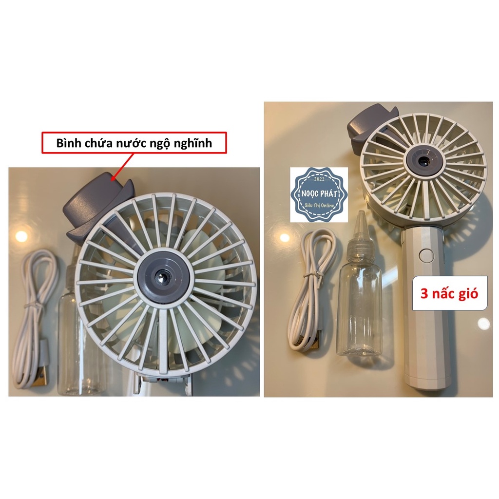 QUẠT CẦM TAY MINI PHUN SƯƠNG, SẠC TÍCH ĐIỆN, GẤP GỌN, 3 TỐC ĐỘ GIÓ