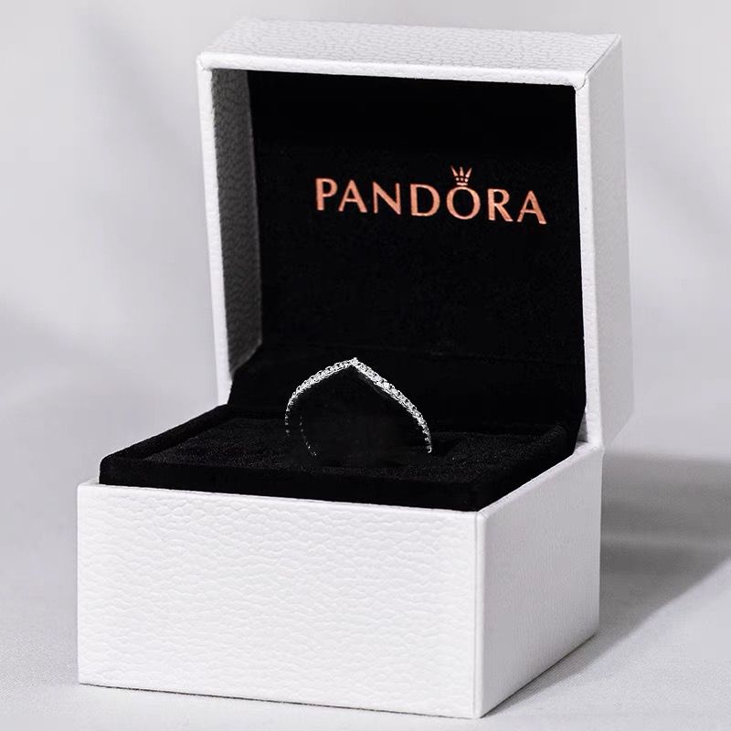 Nhẫn Đính Hôn Bạc 925 Hình Chữ V Đính Đá Pandora