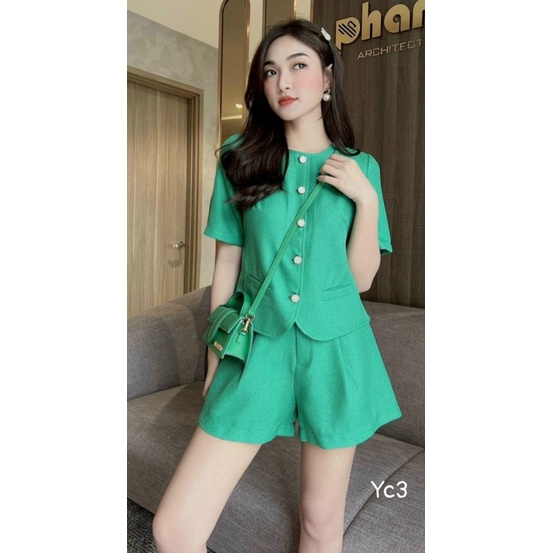 (FREE SHIP) SÉT ĐŨI NỮ PHỐI NÚT TRÒN TÚI MỔ GIẢ ĐI CHƠI DỰ TIỆC CỰC XINH DX