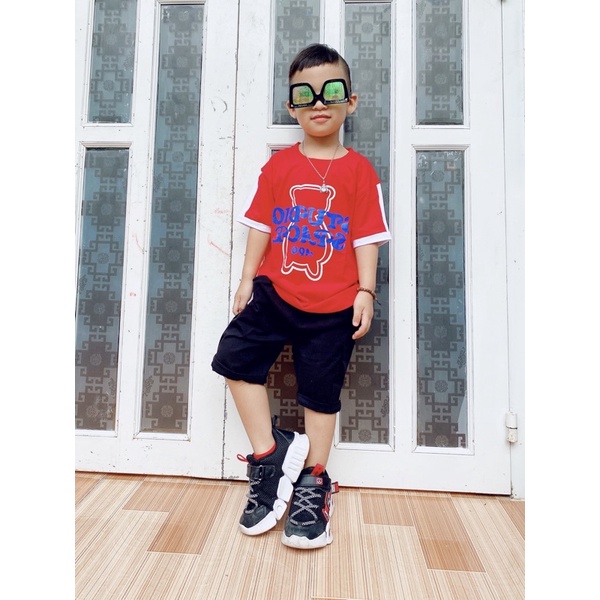 Bộ quần áo bé trai chất liệu thun cotton 100% co giản 4 chiều in hình gấu cho bé từ 10-38kg
