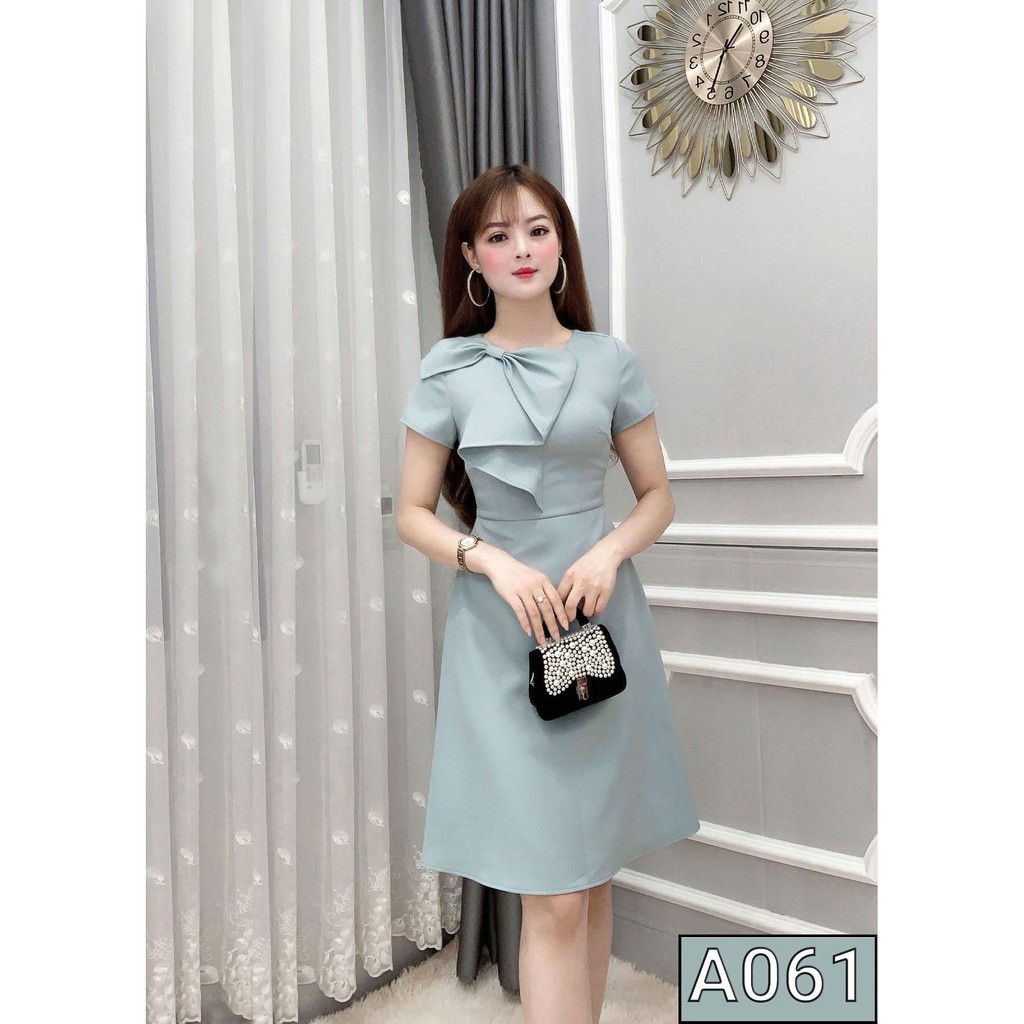 Đầm Dáng Suông Công Sở Có Nơ To Trước Ngực - She Loves A061 Màu Xanh Xám