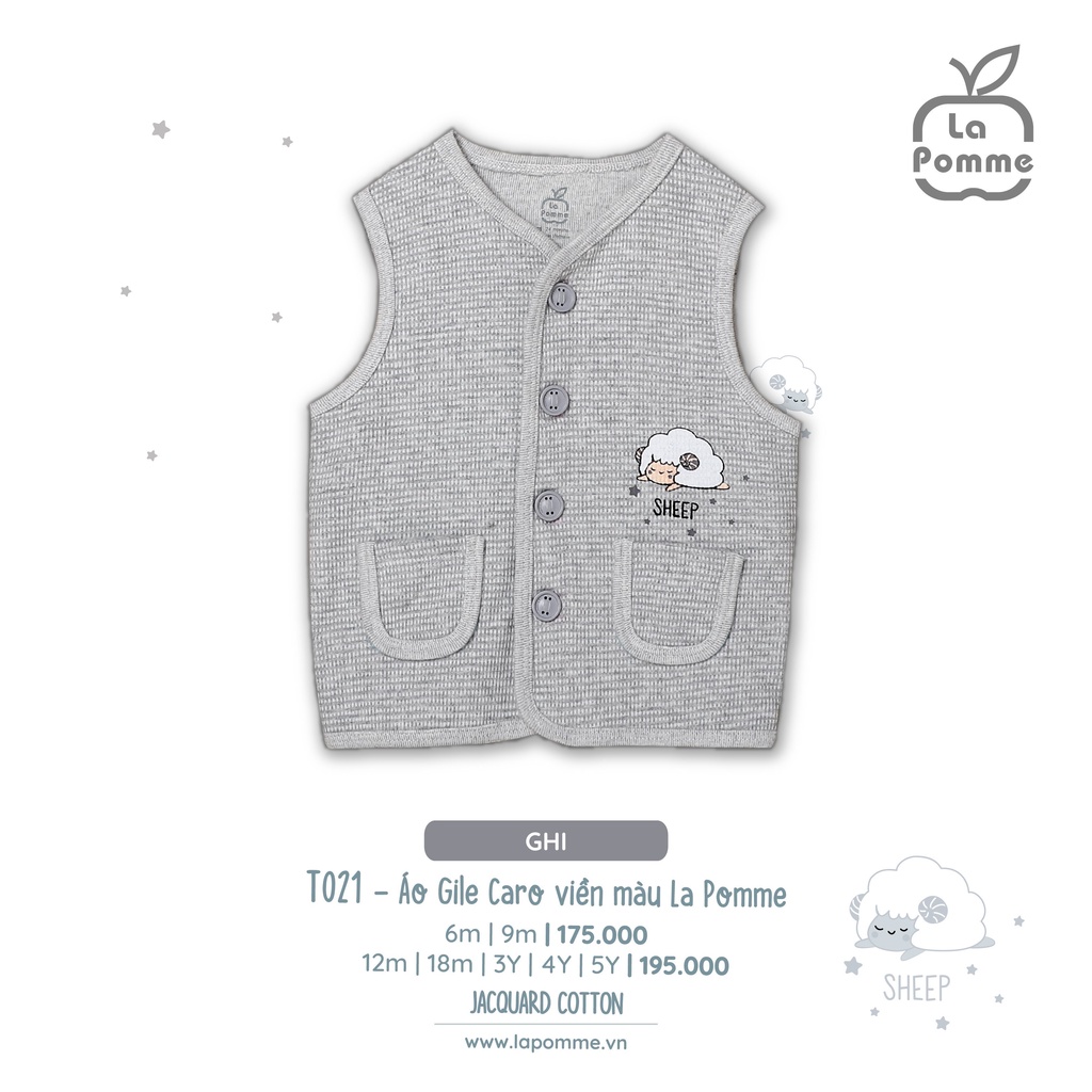 Áo Gile La Pomme Cotton con cừu ngủ Sheep viền màu cúc giữa cao cấp mềm mịn thấm hút tốt cho bé trai bé gái T021