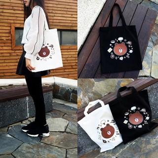 Túi tote vải canvas loại xịn dày dặn có khóa kéo họa tiết gấu Brown xinh xắn !