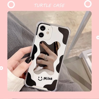  Ốp điện thoại tráng gương họa tiết bò sữa dành cho iPhone13 Pro Max 11 12 Mini XS 8 7Plus