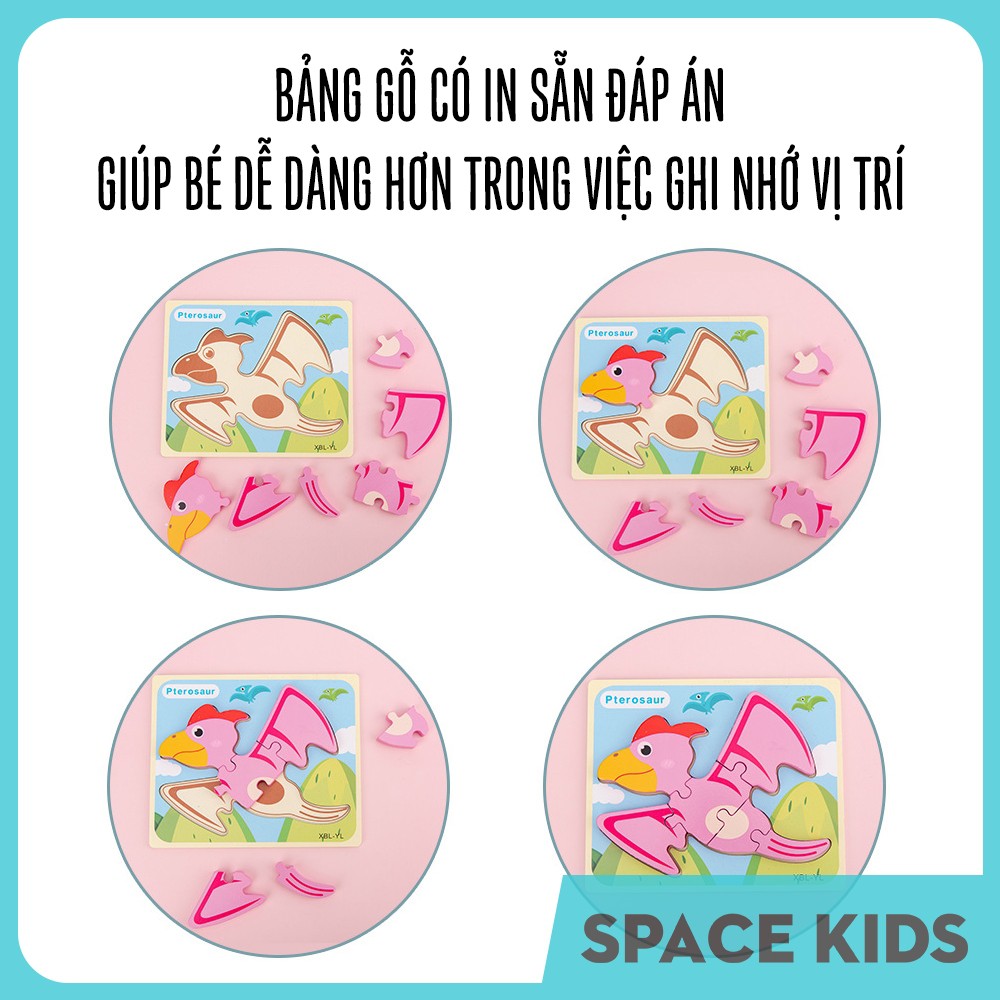 ♥ Đồ chơi trí tuệ 1 bảng gỗ ghép hình 3d khủng long cho bé vừa học vừa chơi SK06 Space Kids ♥