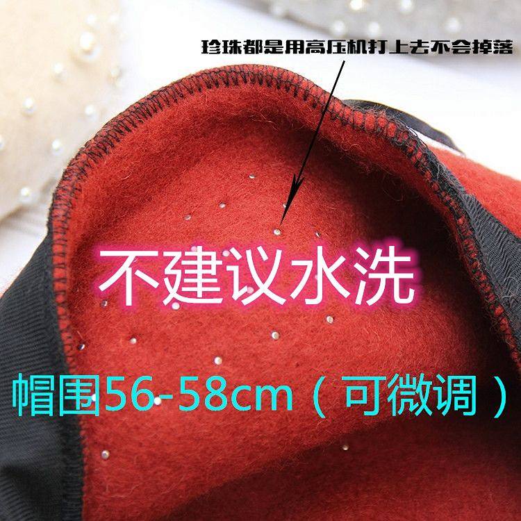 Mũ nồi vải len đính đá và ngọc trai nhân tạo phong cách Hàn Quốc thời trang thu đông mới cho nữ
