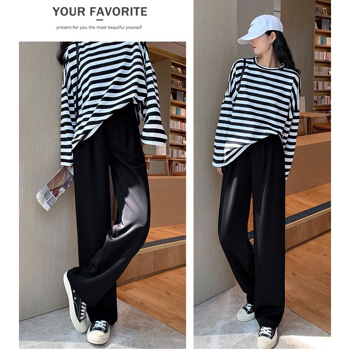 Porozi  Quần Dài Ống Rộng Lưng Cao Phong Cách Hàn Quốc Thời Trang Cho Nữ