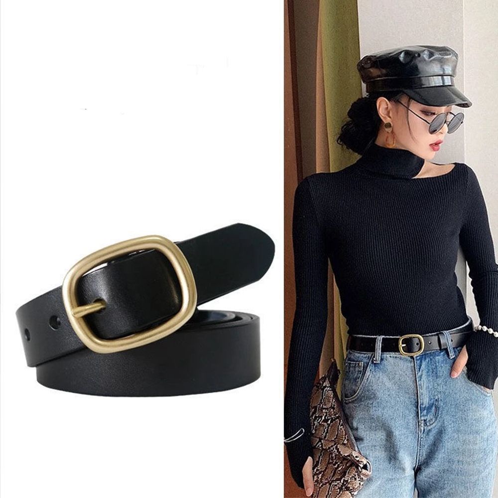 Thắt lưng da PU khóa hợp kim hình bầu dục phong cách Hàn Quốc cổ điển đơn giản cho nữ