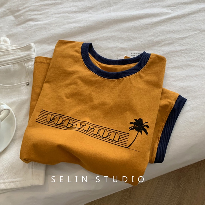 NRVP Áo thun nữ tay ngắn in hình phong cách Hàn Quốc thời trang mùa hè 2022