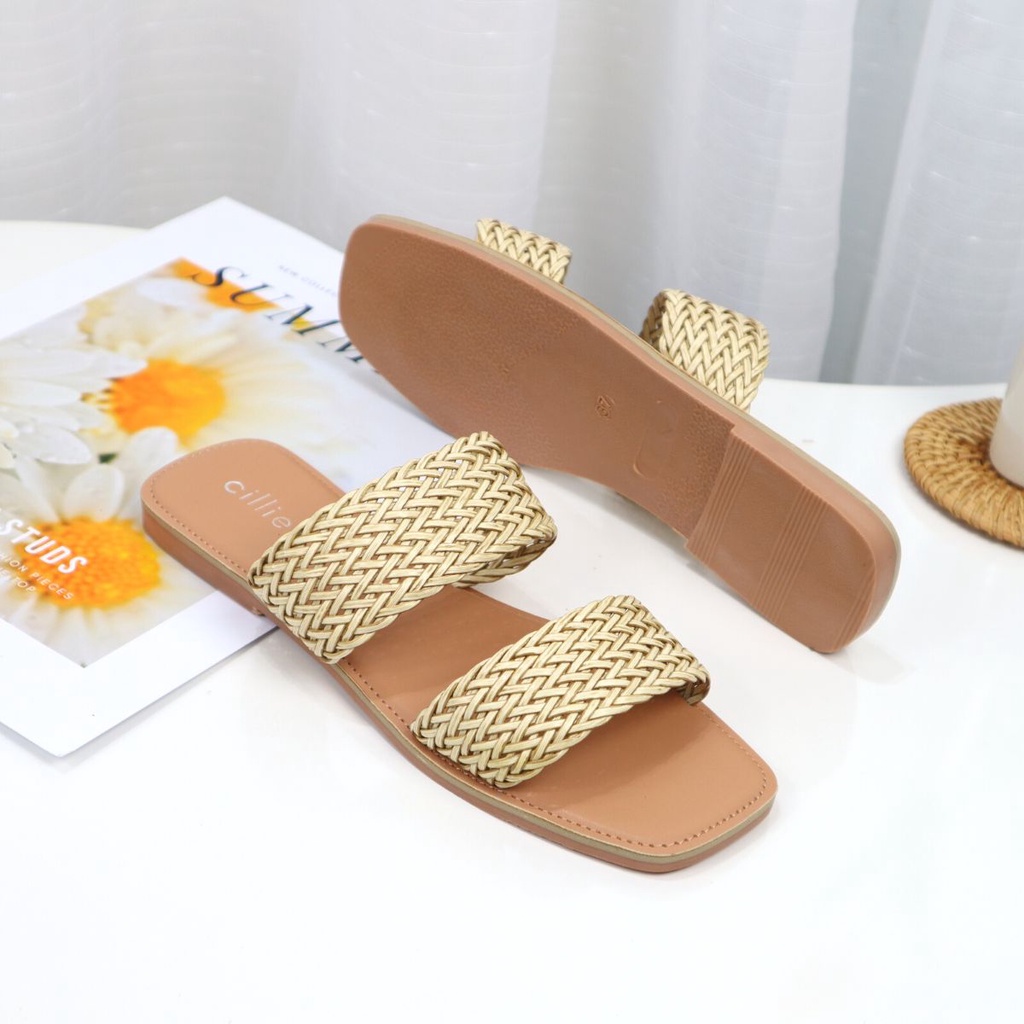 Dép nữ quai ngang đan dây thoáng mát đế bệt đi chơi đi biển dạo phố Cillie 1041
