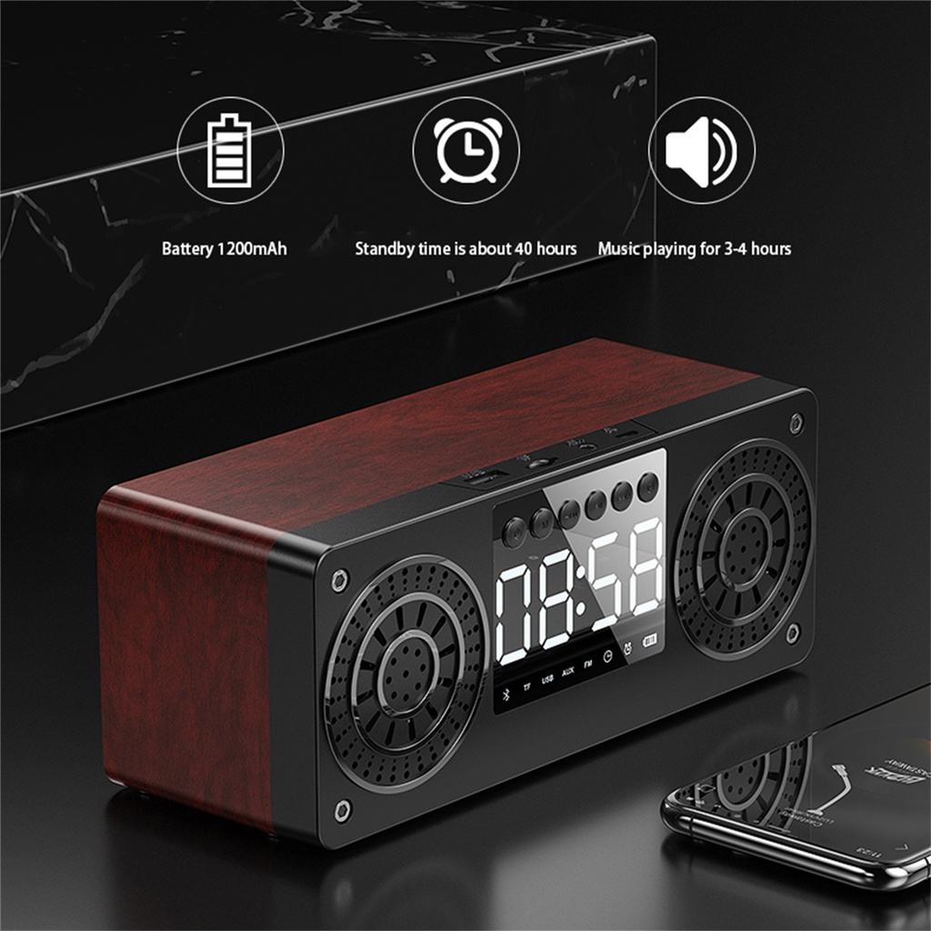 Đồng Hồ Báo Thức Điện Tử Bluetooth 5.0 Tích Hợp Đài Fm Radio Màn Hình Led